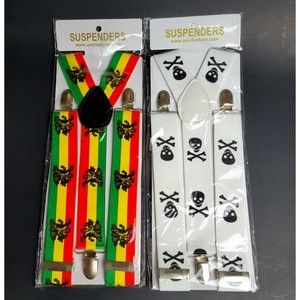 Suspenders Skulls & Rasta Lion Lot of 2 Mens Unisex Unicfashion Halloween New!